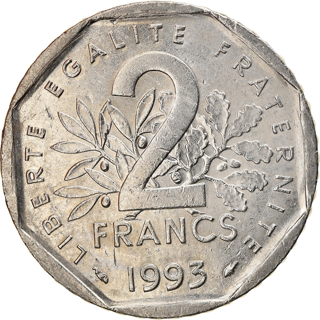Moneta, Francja, Jean Moulin, 2 Francs, 1993, AU(50-53), Nikiel, KM:1062