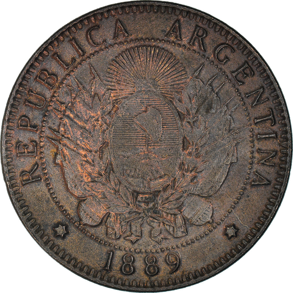 Coin, Argentina, 2 Centavos, 1889, AU(50-53), Bronze, KM:33