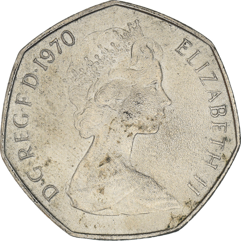 Coin, Great Britain, Elizabeth II, 50 New Pence, 1970, VF(30-35), Copper-nickel