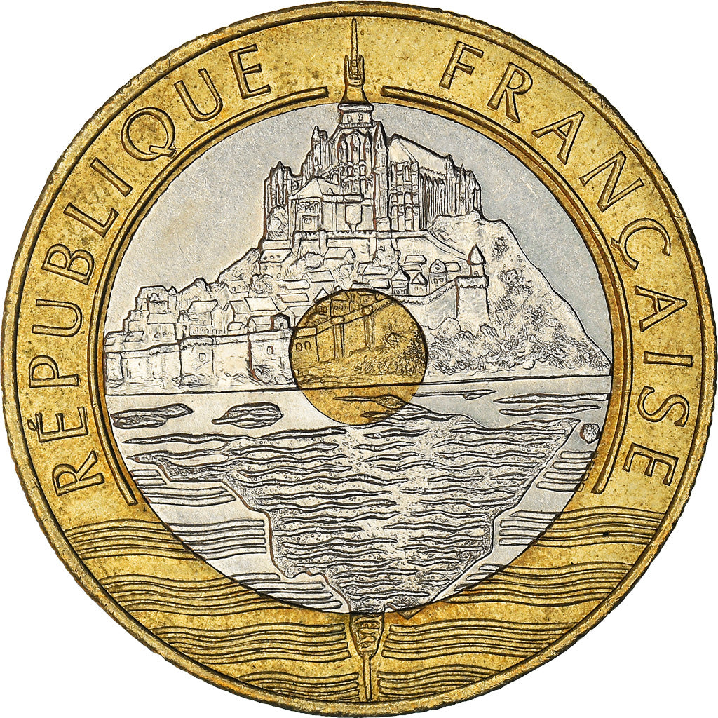 Coin, France, Mont Saint Michel, 20 Francs, 1992, EF(40-45), Tri-Metallic
