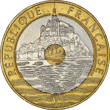 Coin, France, Mont Saint Michel, 20 Francs, 1992, EF(40-45), Tri-Metallic