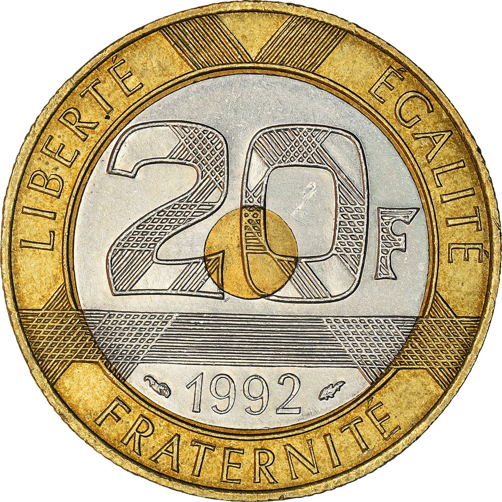 Coin, France, Mont Saint Michel, 20 Francs, 1992, EF(40-45), Tri-Metallic