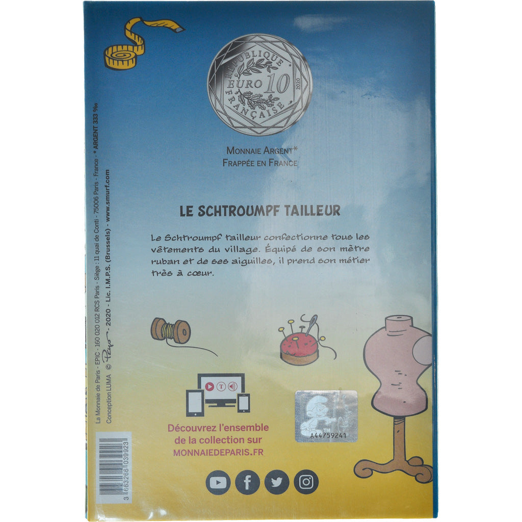 France, Monnaie de Paris, 10 Euro, Le Schtroumpf tailleur, 2020, MS(65-70)