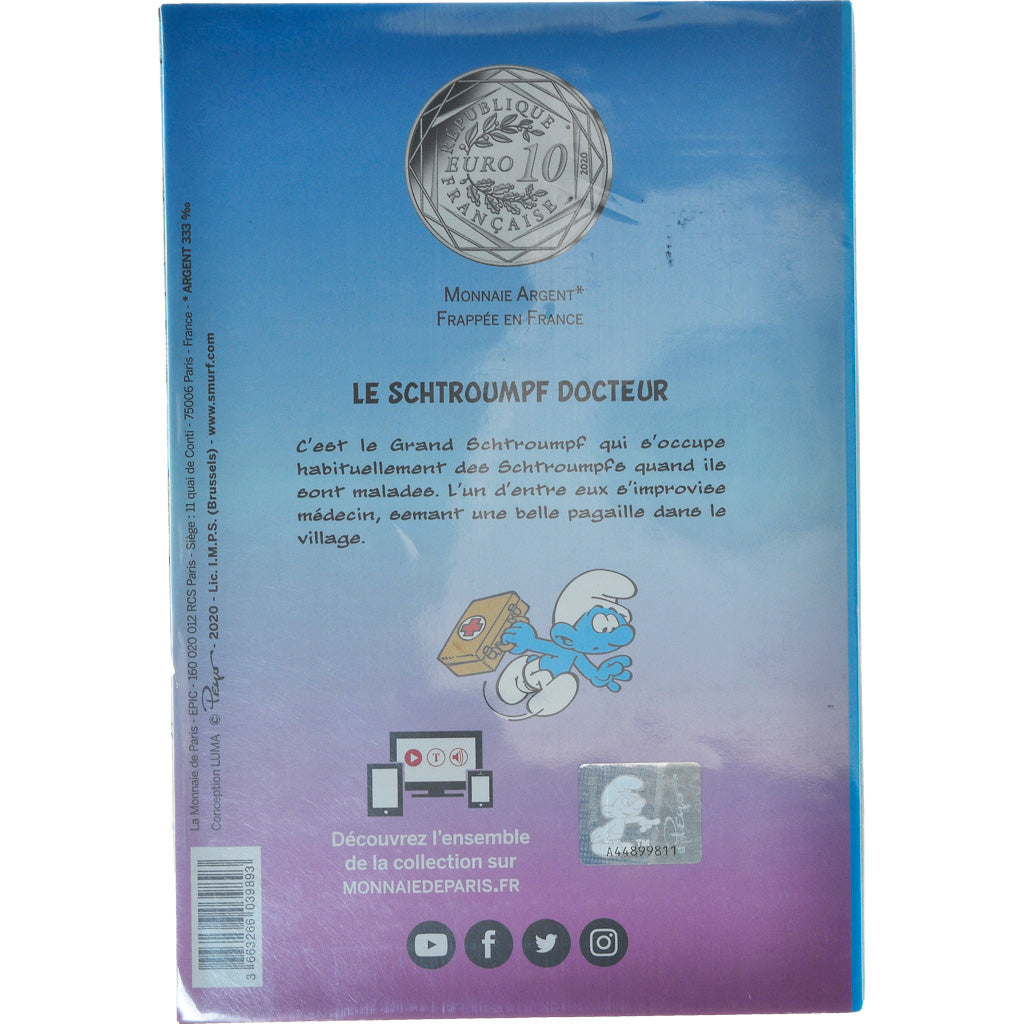 France, Monnaie de Paris, 10 Euro, Le Schtroumpf docteur, 2020, FDC, Argent