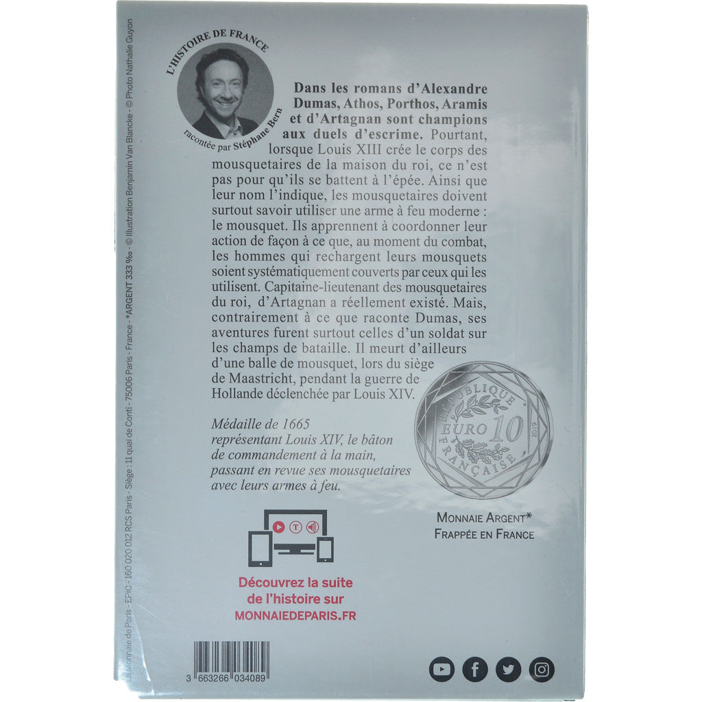 France, Monnaie de Paris, 10 Euro, D'Artagnan, 2019, FDC, Argent