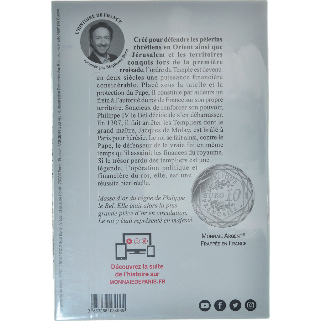 France, Monnaie de Paris, 10 Euro, Les Templiers, 2019, FDC, Argent