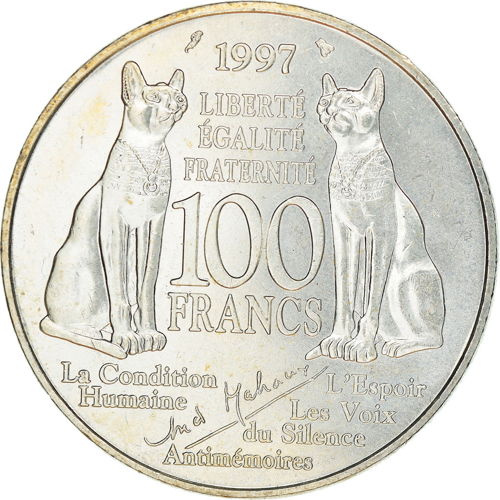 Moneta, Francja, André Malraux, 100 Francs, 1997, AU(50-53), Srebro, KM:1188