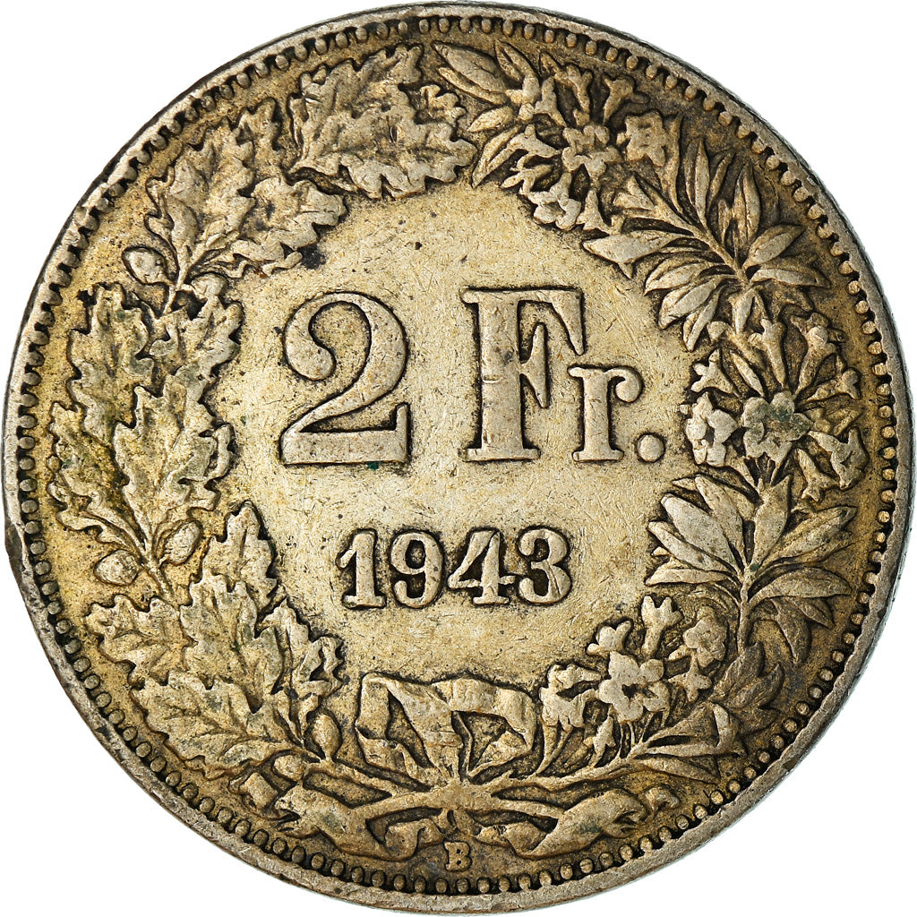 Münze, Schweiz, 2 Francs, 1943, Bern, S+, Silber, KM:21