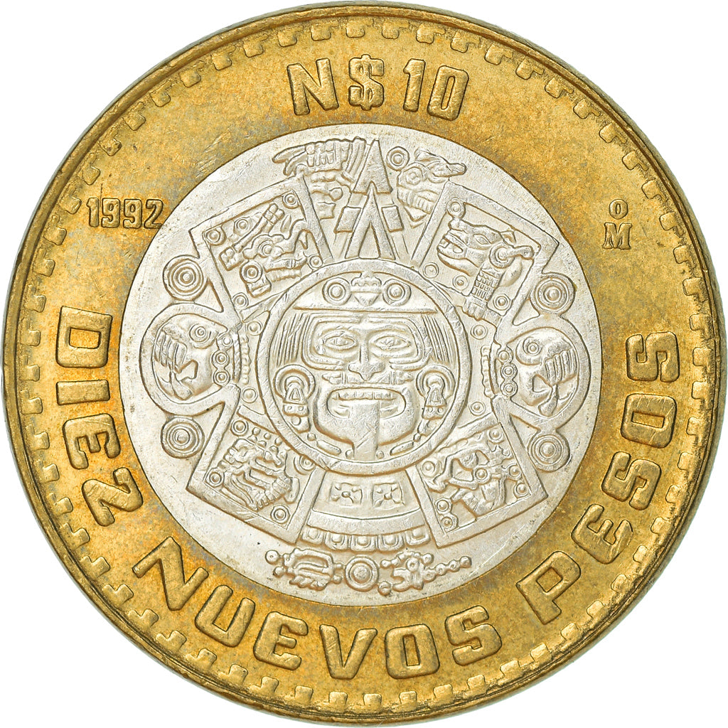 Moneda, México, 10 Nuevo Pesos, 1992, Mexico City, EBC, Bimetálico, KM:553