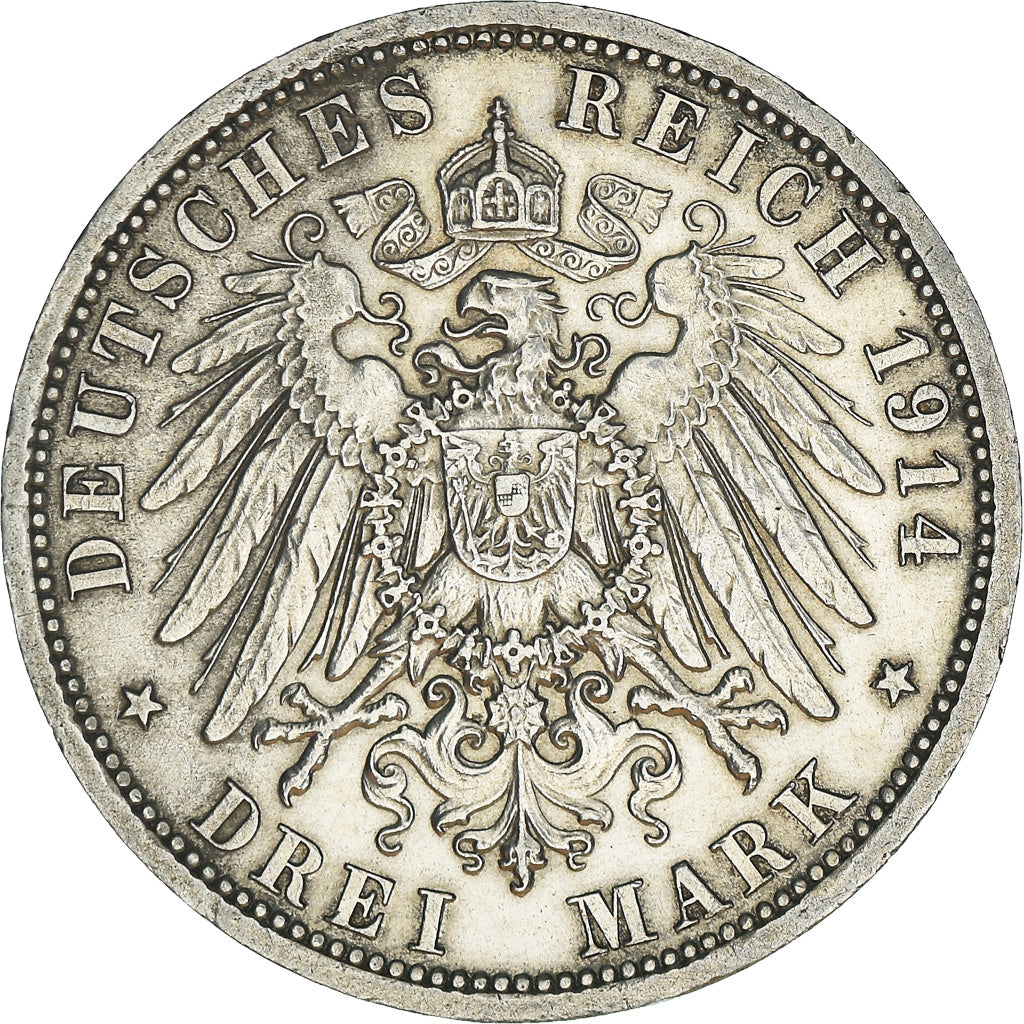 Coin, German States, PRUSSIA, Wilhelm II, 3 Mark, 1914, Berlin, AU(50-53)