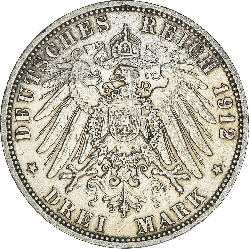 Moneta, Stati tedeschi, PRUSSIA, Wilhelm II, 3 Mark, 1912, Berlin, BB+, Argento
