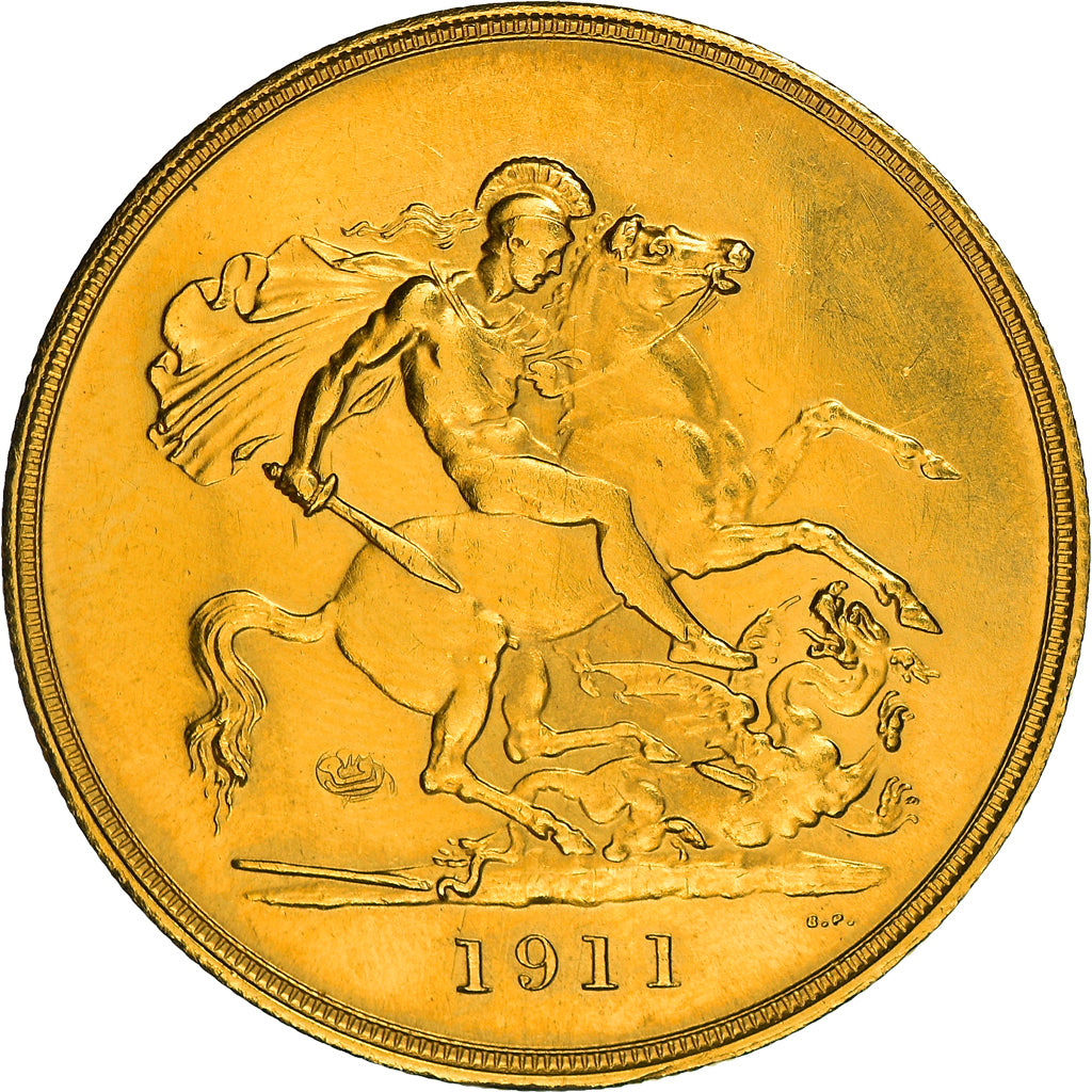 Coin, Great Britain, George V, 5 Pounds, 1911, Contremarque, AU(55-58), Gold
