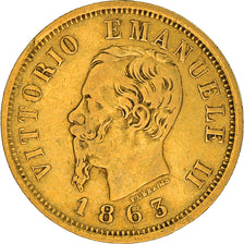 Coin, Italy, Vittorio Emanuele II, 10 Lire, 1863, Torino, EF(40-45), Gold