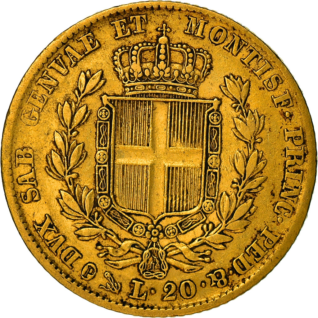 Moeda, ESTADOS ITALIANOS, SARDINIA, Carlo Alberto, 20 Lire, 1849, Genoa