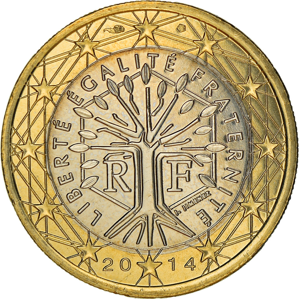 France, 1 Euro, 2014, Paris, BU, MS(65-70), Bi-Metallic, Gadoury:7a.