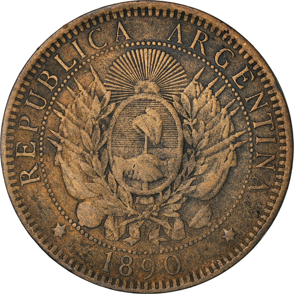 Coin, Argentina, 2 Centavos, 1890, EF(40-45), Bronze, KM:33
