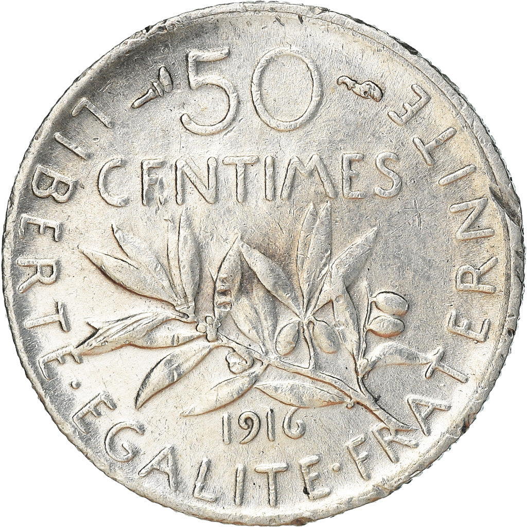 Coin, France, Semeuse, 50 Centimes, 1916, Paris, EF(40-45), Silver, KM:854