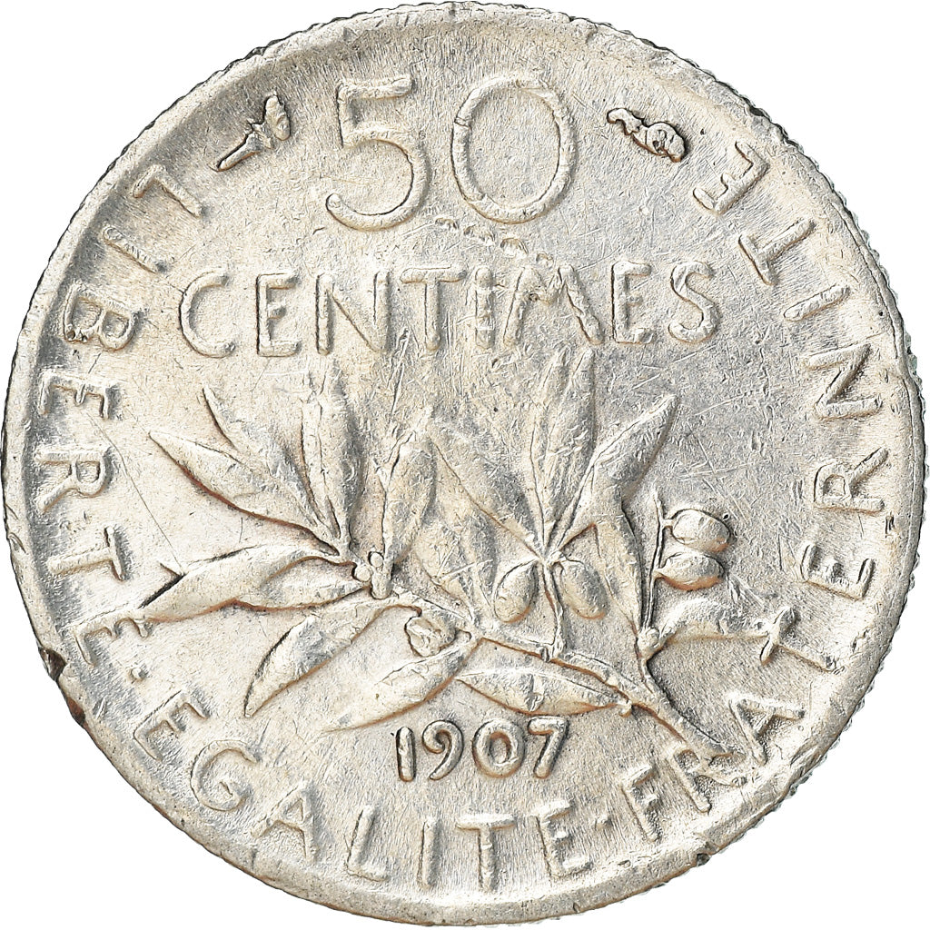 Coin, France, Semeuse, 50 Centimes, 1907, Paris, AU(50-53), Silver, KM:854