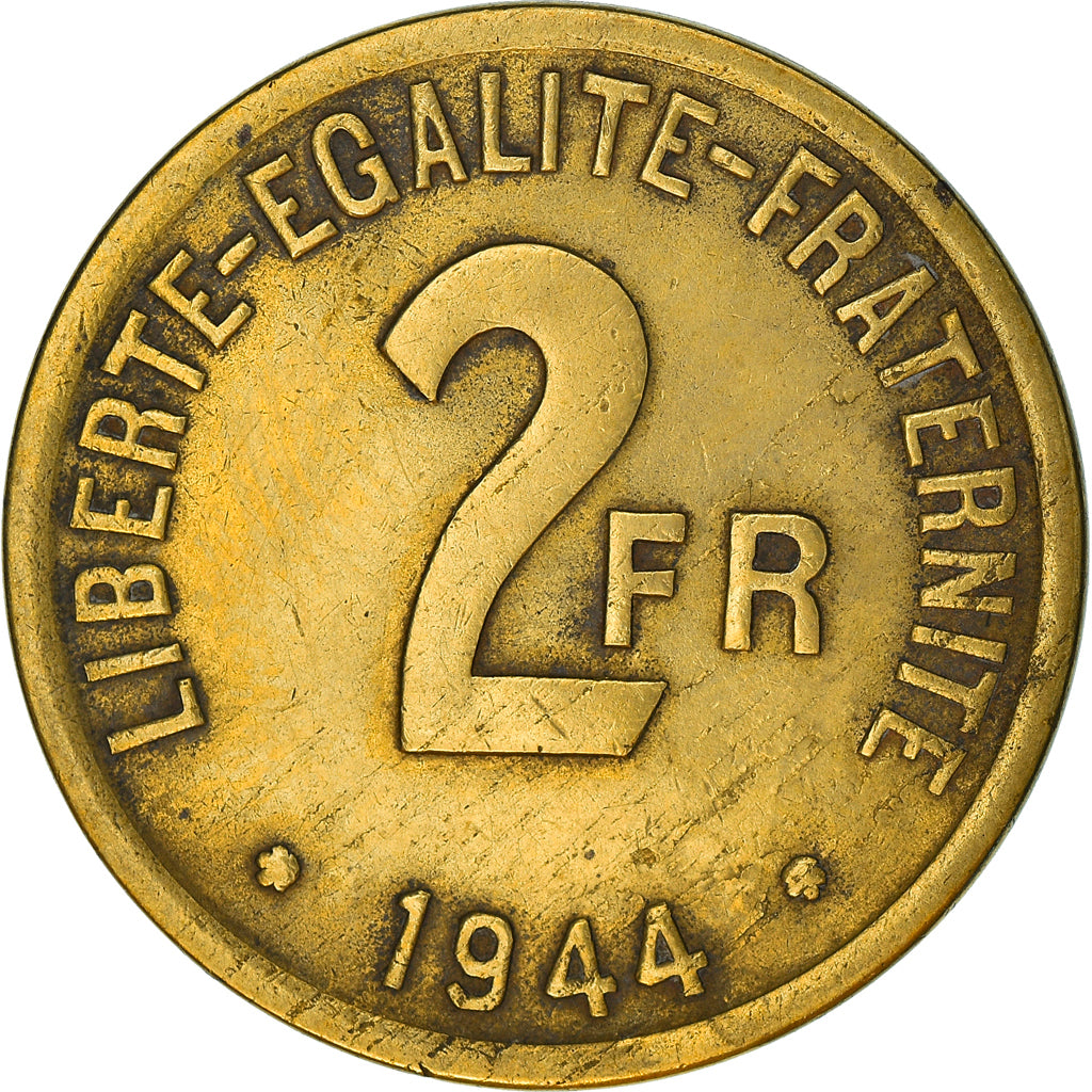 Moneda, Francia, France Libre, 2 Francs, 1944, Philadelphia, MBC, Latón