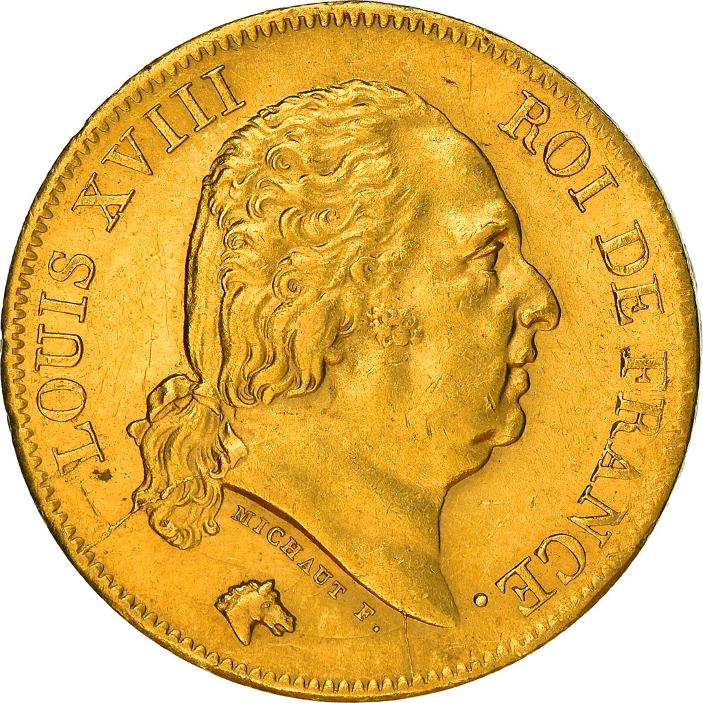 Coin, France, Louis XVIII, Louis XVIII, 40 Francs, 1818, Lille, AU(50-53), Gold