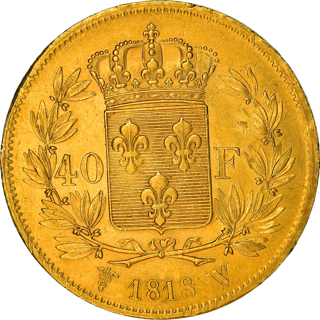 Coin, France, Louis XVIII, Louis XVIII, 40 Francs, 1818, Lille, AU(50-53), Gold