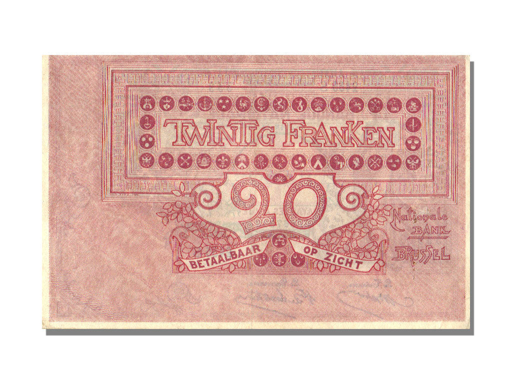 Belgium, 20 Francs, 1914, KM #67, 1914-06-05, AU(55-58), 2435 S