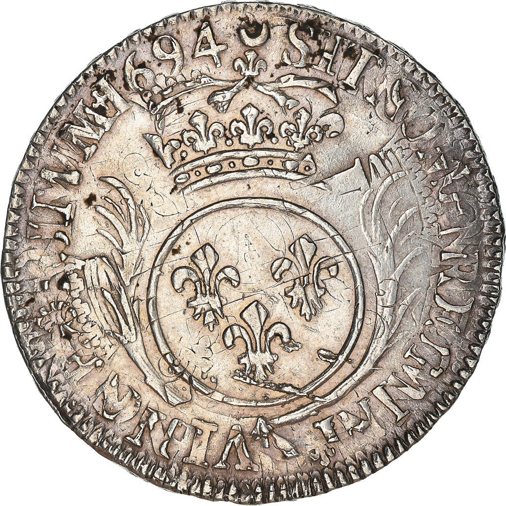 France, Louis XIV, 1/2 Écu aux palmes, 1694, Reims, EF(40-45), Silver, KM 295.18