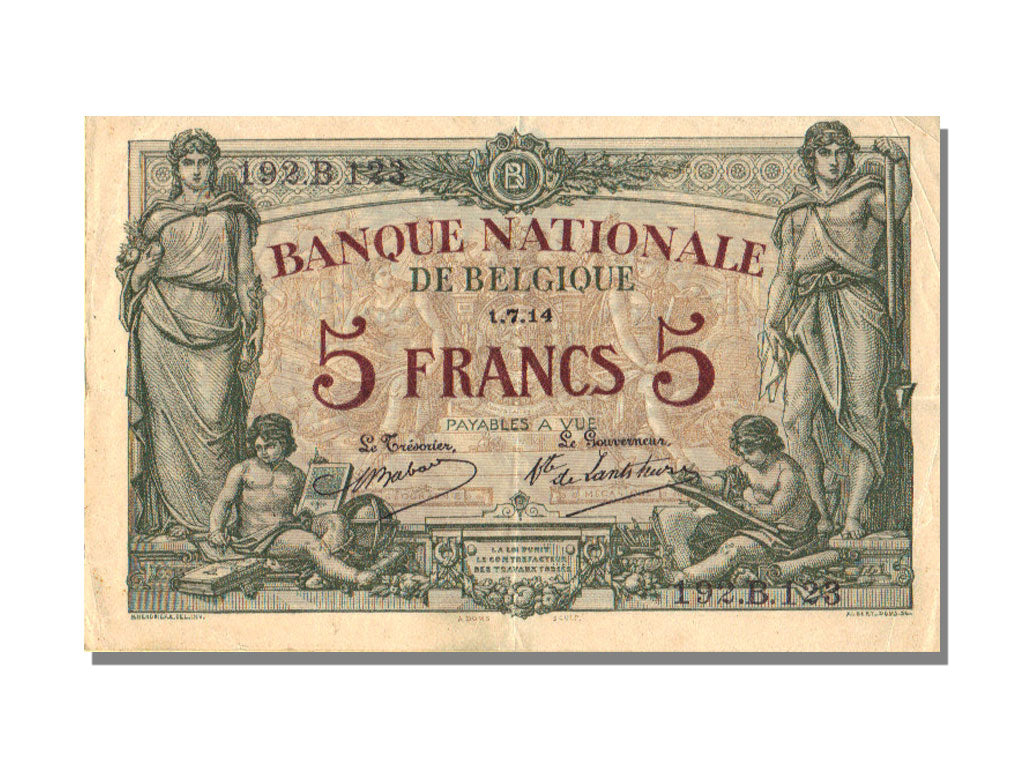 Banknote, Belgium, 5 Francs, 1914, 1914-07-01, AU(55-58)