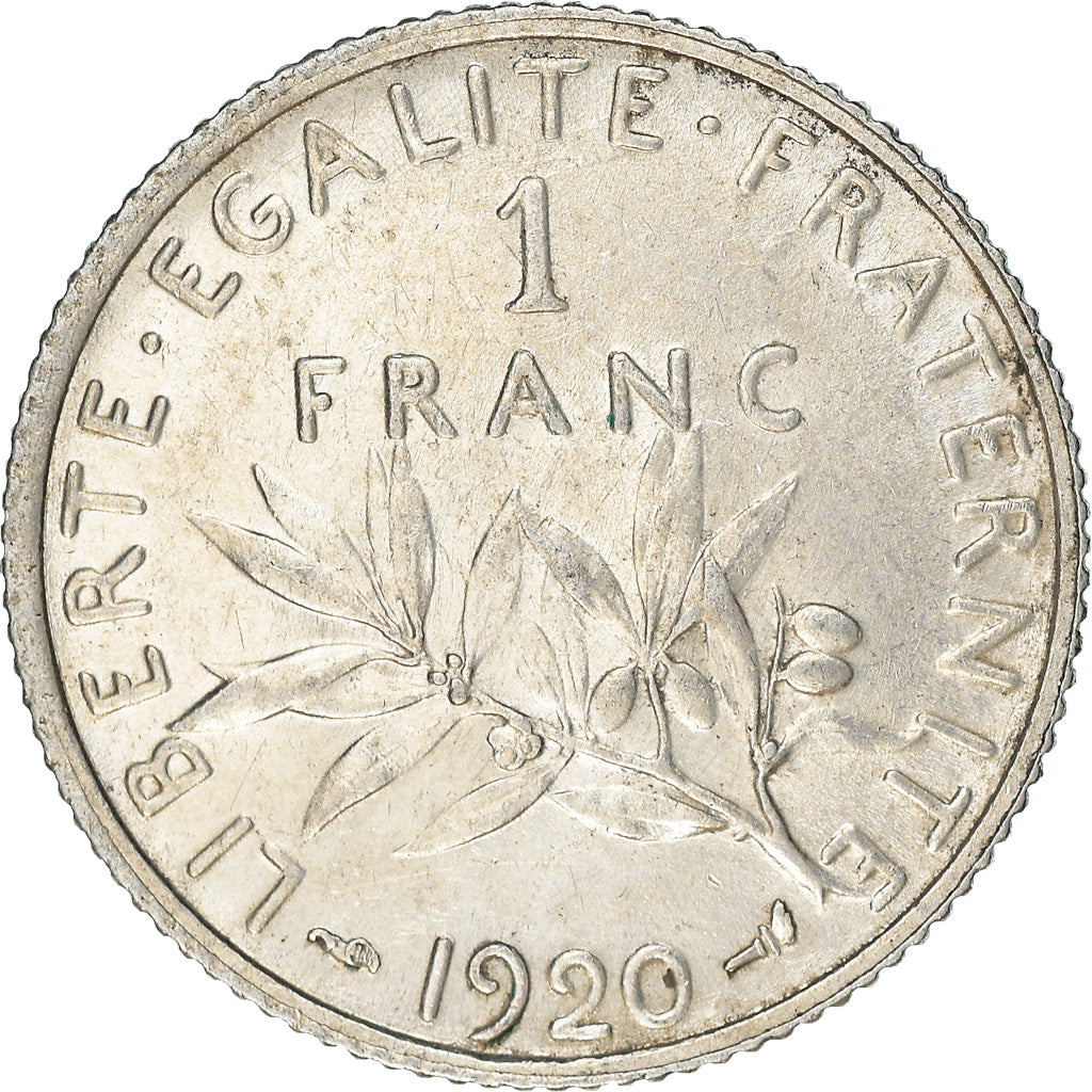 Coin, France, Semeuse, Franc, 1920, Paris, AU(50-53), Silver, KM:844.1