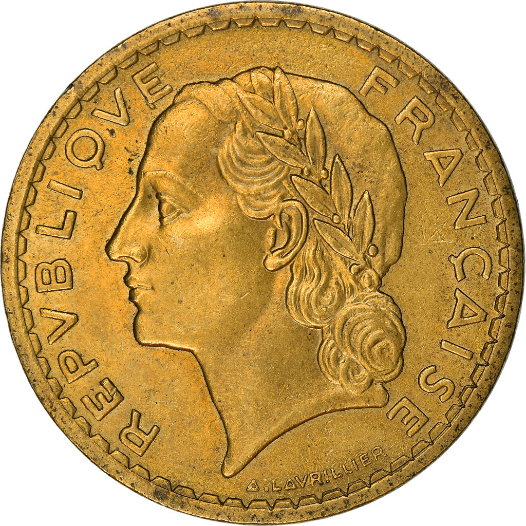 Moneta, Francja, Lavrillier, 5 Francs, 1945, EF(40-45), Aluminium-Brąz