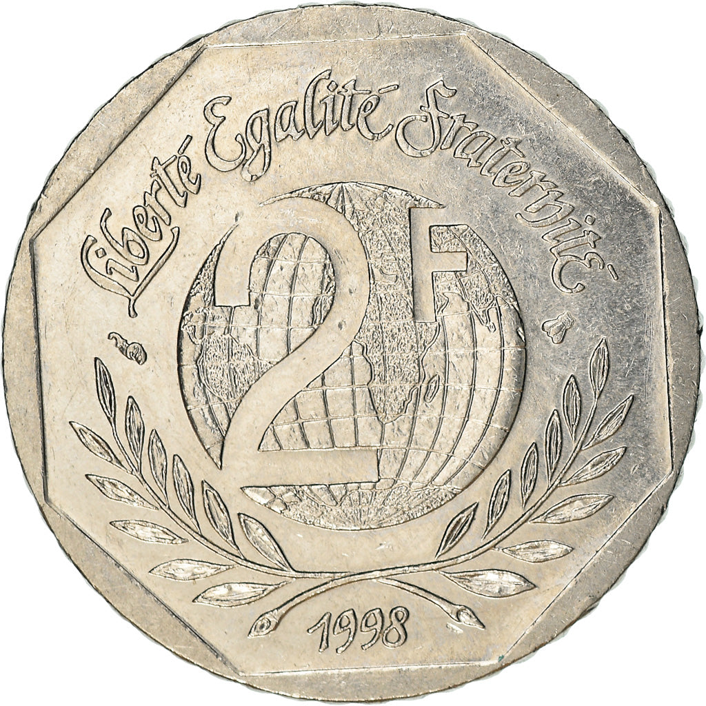 Munten, Frankrijk, René Cassin, 2 Francs, 1998, ZF+, Nickel, KM:1213