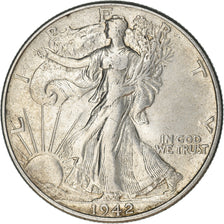 Coin, United States, Walking Liberty Half Dollar, Half Dollar, 1942, U.S. Mint