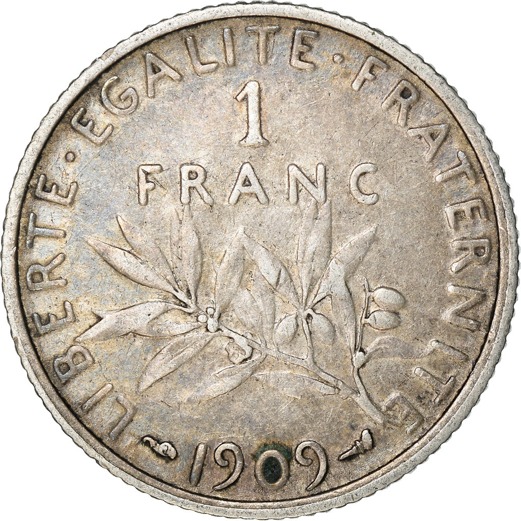 Coin, France, Semeuse, Franc, 1909, Paris, VF(30-35), Silver, KM:844.1