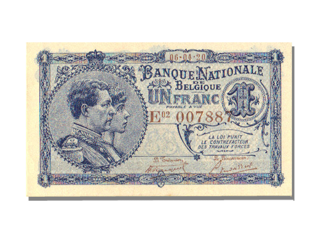 Belgium, 1 Franc, 1920, KM #92, 1920-04-06, UNC(65-70), E 007887
