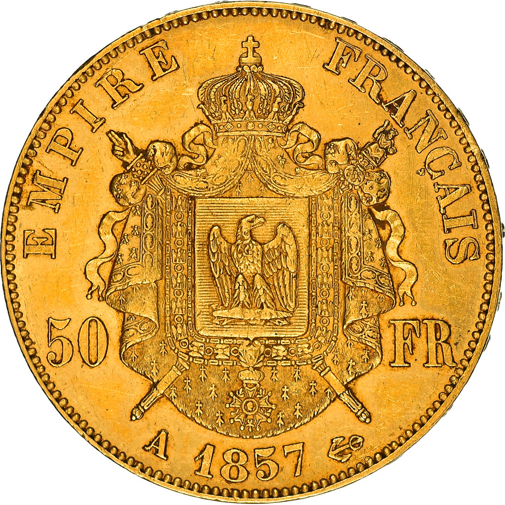 Moneta, Francia, Napoleon III, Napoléon III, 50 Francs, 1857, Paris, BB+, Oro