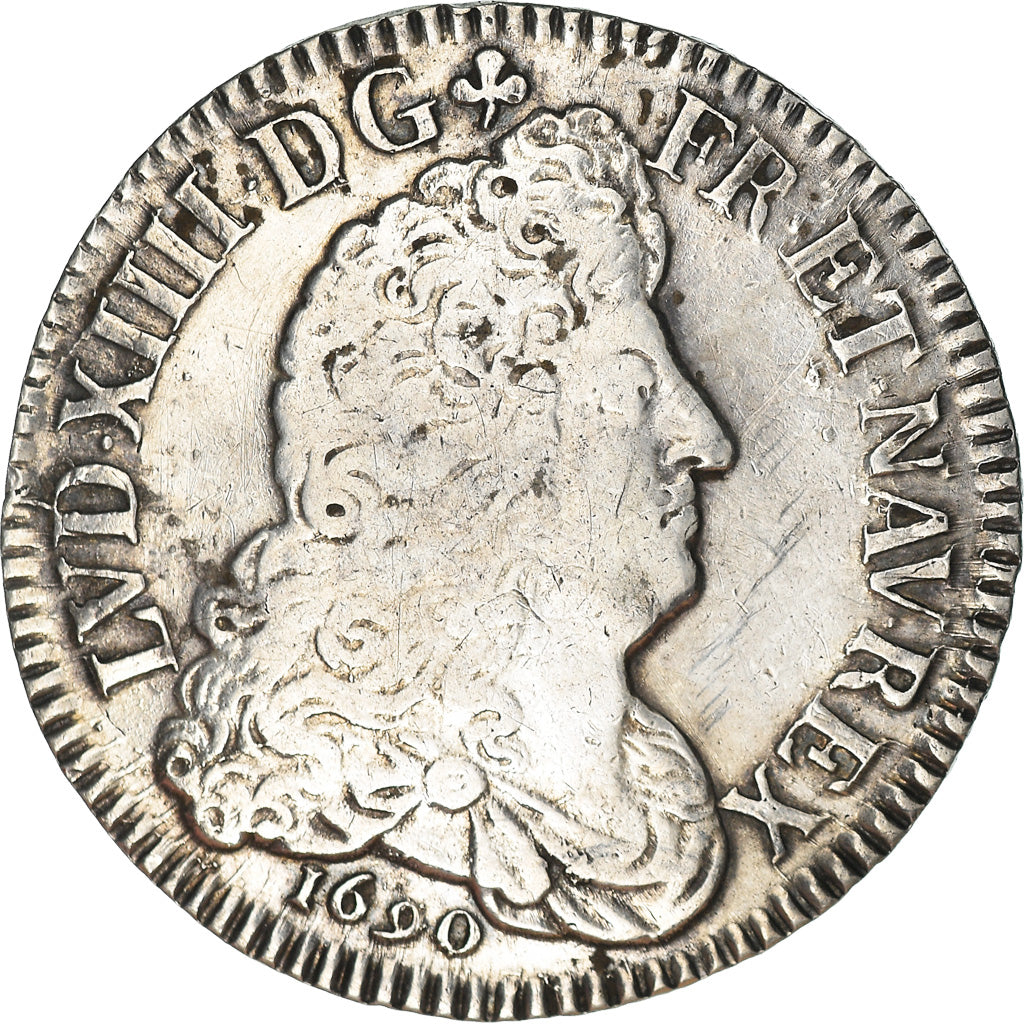 Munten, Frankrijk, Louis XIV, 1/2 Écu aux 8 L, 1/2 Ecu, 1690, Reims, FR+