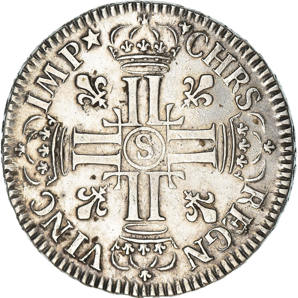 Munten, Frankrijk, Louis XIV, 1/2 Écu aux 8 L, 1/2 Ecu, 1690, Reims, FR+