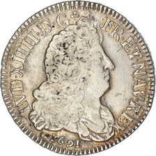 Monnaie, France, Louis XIV, 1/2 Écu aux 8 L, 1/2 Ecu, 1691, Reims, TTB