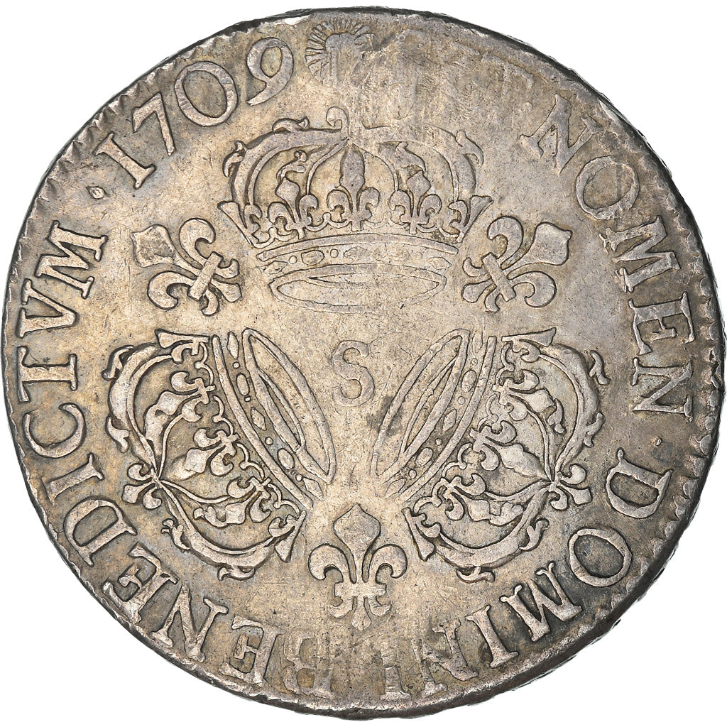 France, Louis XIV, 1/2 Écu aux 3 couronnes, 1/2 ECU, 1709 Reims, Gadoury 199