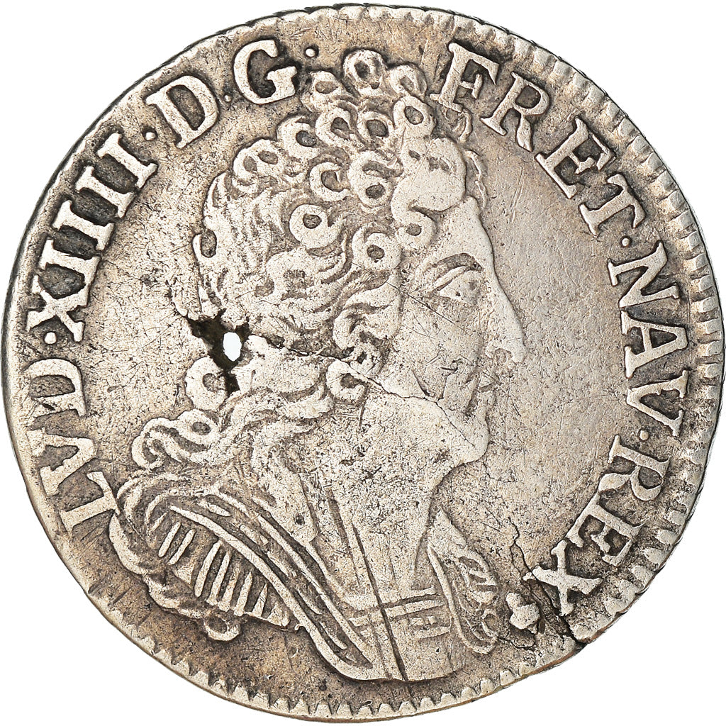 Moneta, Francia, Louis XIV, 1/10 Écu aux 3 couronnes, 1711, Reims, MB+