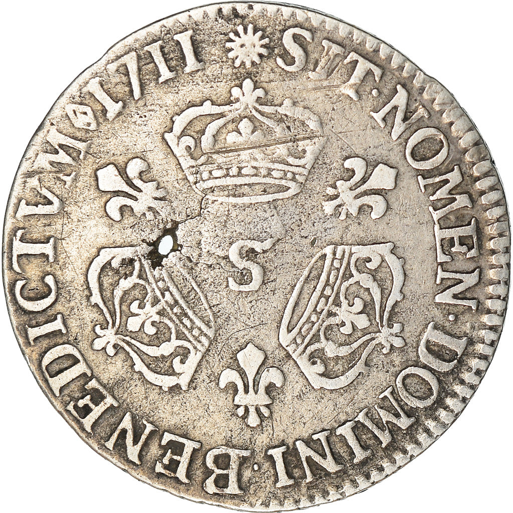 Moneta, Francia, Louis XIV, 1/10 Écu aux 3 couronnes, 1711, Reims, MB+