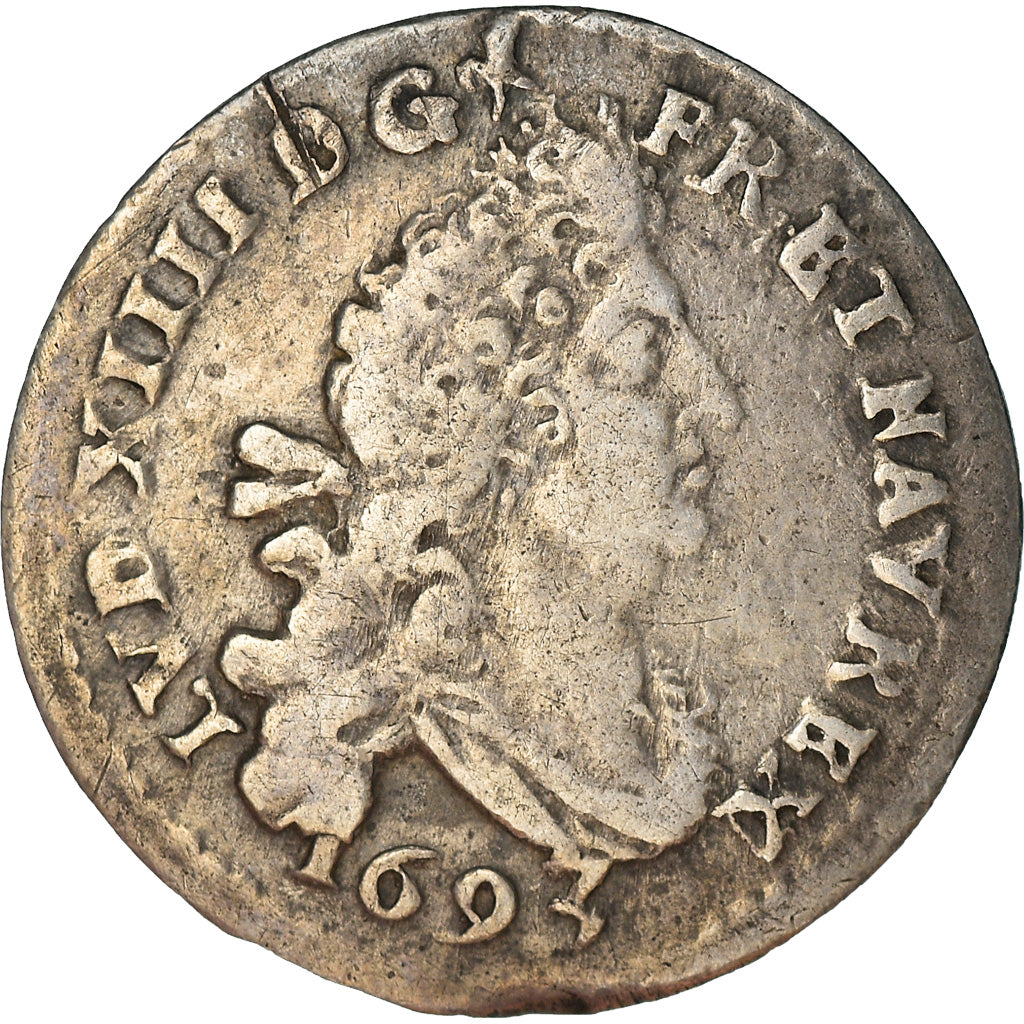 Moeda, França, Louis XIV, 4 Sols aux 2 L, 4 Sols 2 Deniers, 1693, Reims