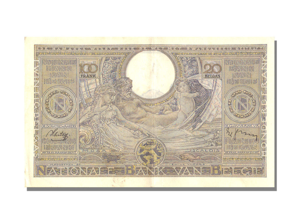 Belgium, 100 Francs-20 Belgas, 1938, KM #107, 1938-07-20, AU(50-53), 4439 S 979