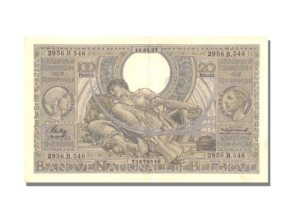 Belgium, 20 Belgas / 100 Francs, 1937, 1937-01-16, UNC(63), 2956 B 546