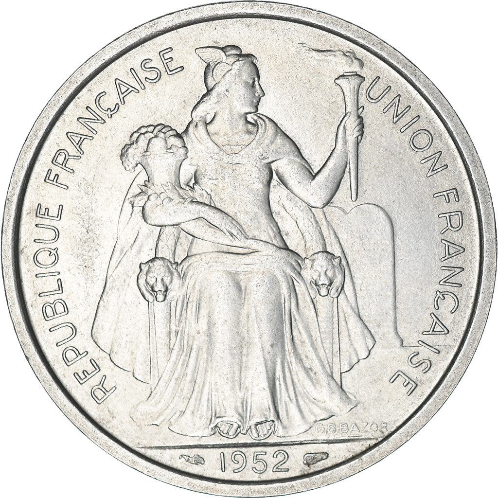 Coin, New Caledonia, 5 Francs, 1952, Paris, AU(55-58), Aluminum, KM:4