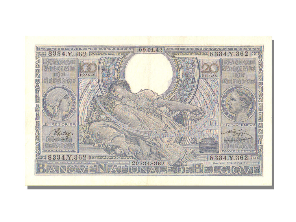 Belgium, 100 Francs, 1942, 1942-01-09, UNC(63), 8334 Y 362