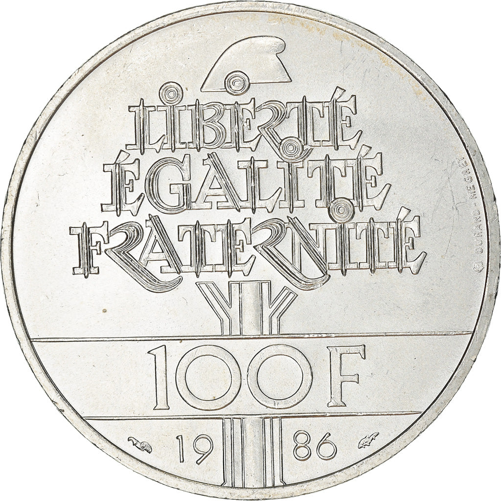 Coin, France, Statue de la Liberté, 100 Francs, 1986, Paris, MS(63), Silver