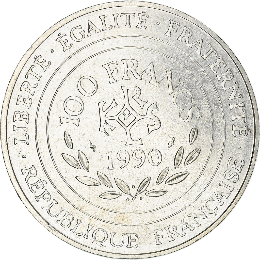 Coin, France, Charlemagne, 100 Francs, 1990, AU(55-58), Silver, KM:982