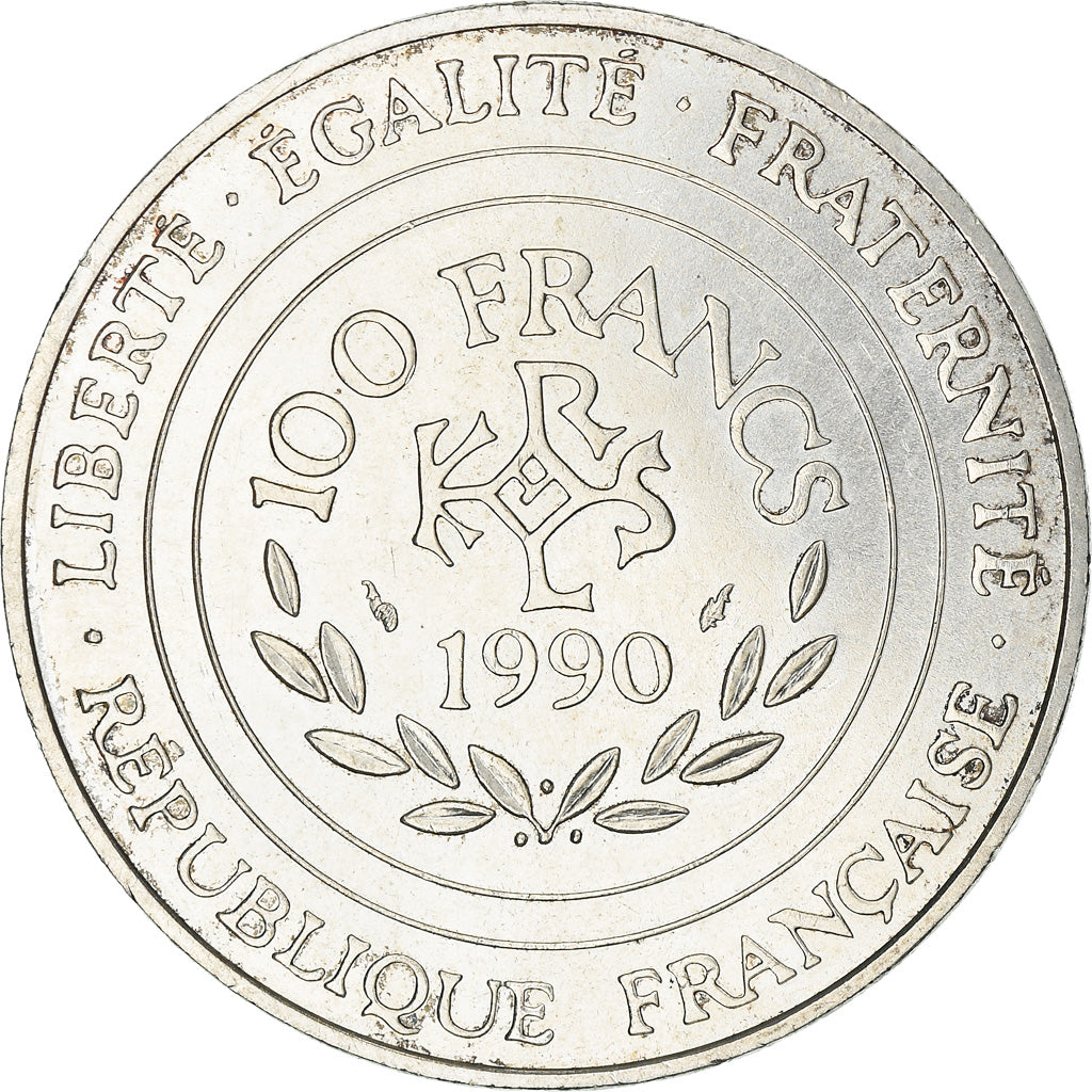 Coin, France, Charlemagne, 100 Francs, 1990, AU(55-58), Silver, KM:982