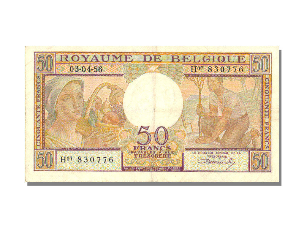 Belgium, 50 Francs, 1956, 1956-04-03, AU(55-58)